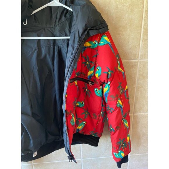 Vintage 90s Tropical Parrot Down-Filled Jacket, Size Large Kids - Picture 3 of 14